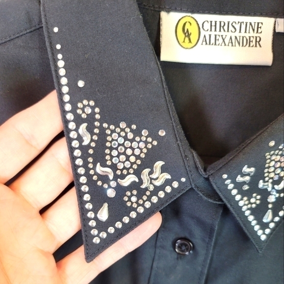 CHRISTINE ALEXANDER VINTAGE EMBELLISHED BLACK BUTTON UP LONG SLEEVE, sz LARGE - Picture 4 of 10